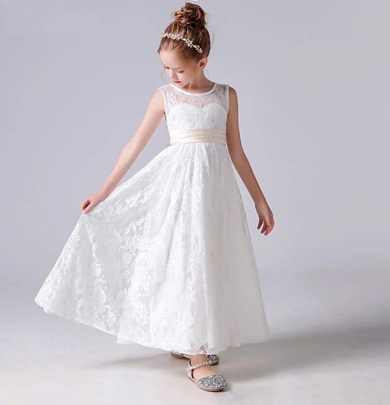 Elegant Lace Flower Girl Dress Sleeveless - Perfect for Weddings, Birthdays, Pageants & First Communion | Formal Occasions & Special Events
