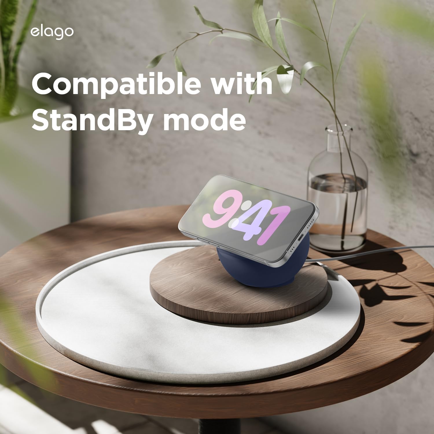elago MS2 MagSafe Charging Stand for iPhone 16/15/14/13/12 Series - Premium Silicone Phone Holder Dock (Jean Indigo) | Wireless Charger Stand for Home, Office & Nightstand Use [Charger Not Included]