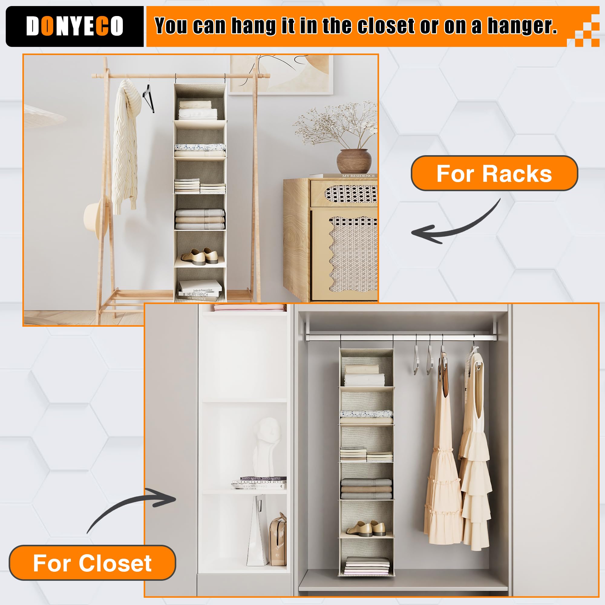 6-Shelf Hanging Closet Organizer for RV, Wardrobe & Nursery - Space Saving Storage Solution for Clothes, Linens & Baby Items - Perfect for Campers, Bedrooms & Small Spaces