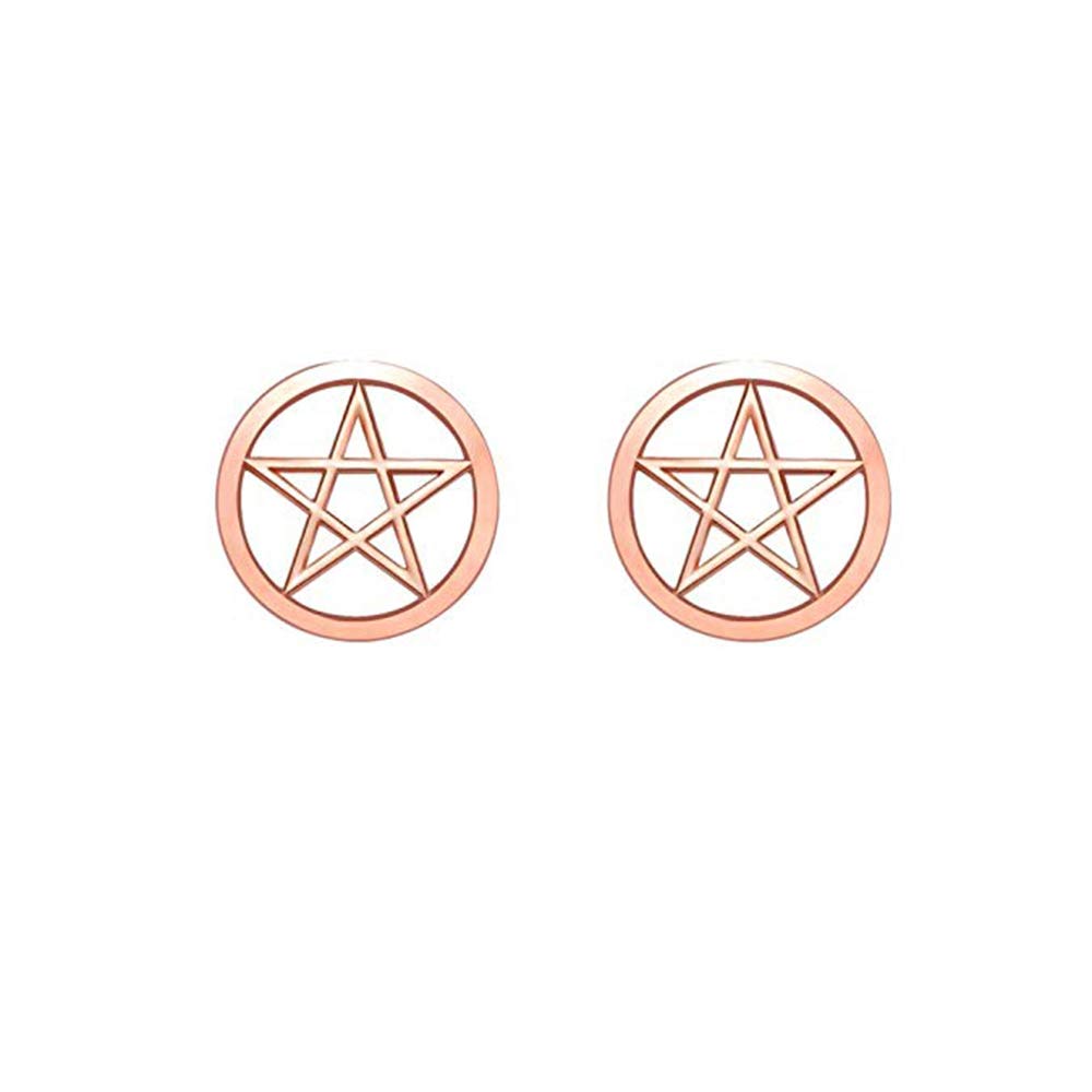 RUIZHEN Stainless Steel Supernatural Star Pentagram Pentacle Stud Earrings - Wicca Pagan Jewelry for Witchcraft, Gothic Fashion & Spiritual Protection