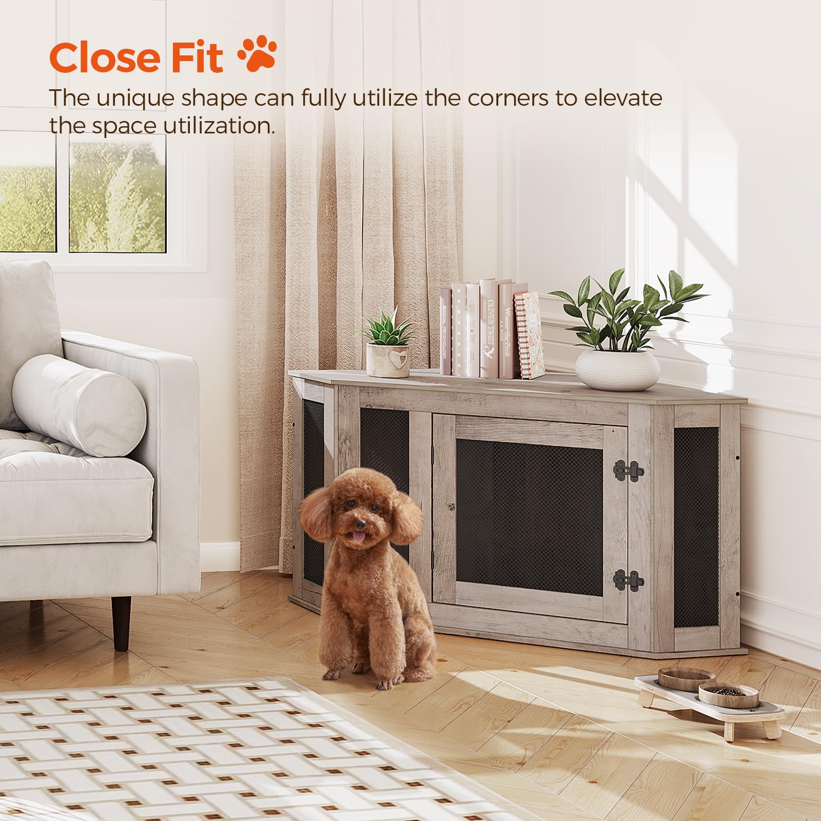 Stylish Wooden Dog Crate End Table - Multi-Functional Pet Kennel Furniture for Small & Medium Dogs | Indoor Decorative Dog House & TV Stand in Greige & Black (DCHG0801) | Perfect for Living Rooms, Bedrooms & Home Offices