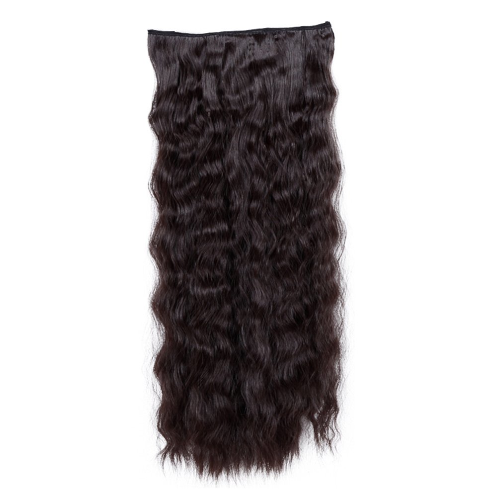 22 Inch One Piece Clip in Hair Extensions - Dark Brown Synthetic Curly Wavy Hairpiece (120g, 5 Clips) for Women | Perfect for Parties, Weddings & Daily Styling