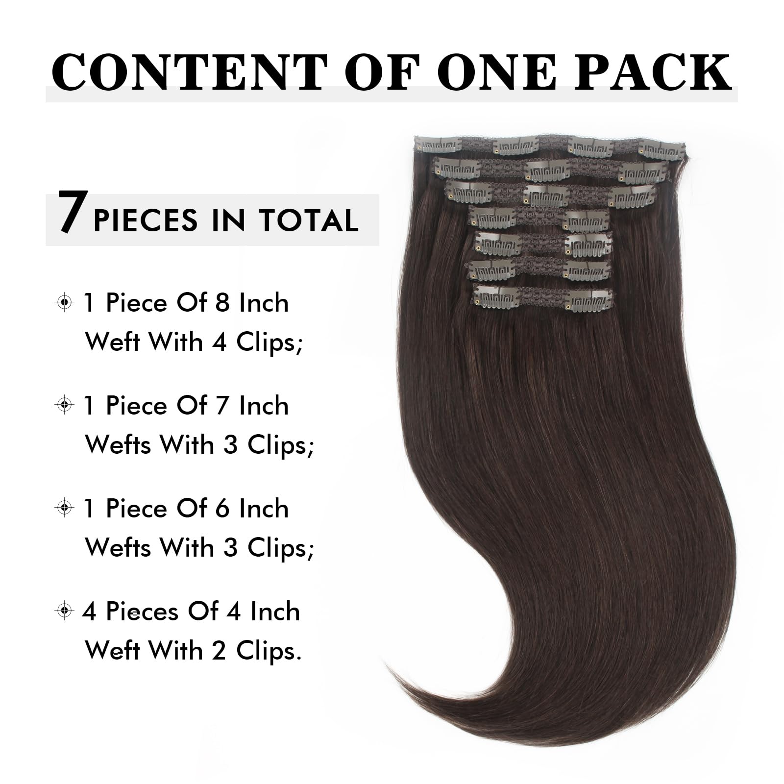 Sixstarhair Clip In Hair Extensions - 16 Inch Dark Brown Remy Human Hair (140g, 7 Pieces) - Silky Straight Real Human Hair Weft for Women - Perfect for Volume Boost, Length Extension & Everyday Styling