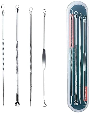 Glowhouse 4.72-inch Stainless Steel Blackhead & Pimple Remover Tool Set (4-Piece) - Professional Blemish Extractor for Acne Treatment & Skincare - Perfect for Home Spa & Dermatologist Use