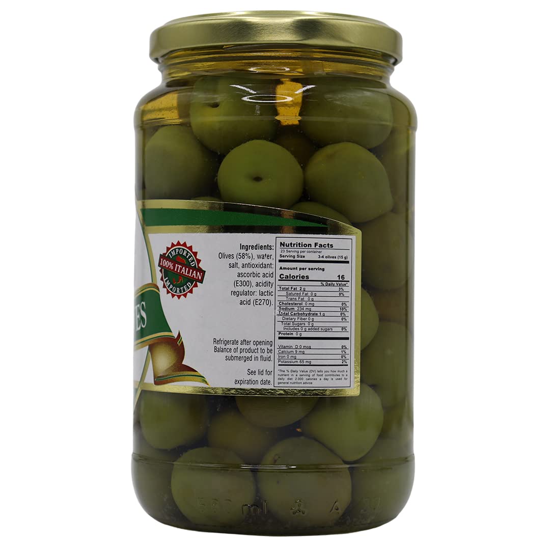 Organic Castelvetrano Sicilian Olives with Pits | 100% Italian All Natural Non-GMO Fresh Harvest | 19 oz (530g) | Perfect for Charcuterie Boards, Salads & Mediterranean Recipes