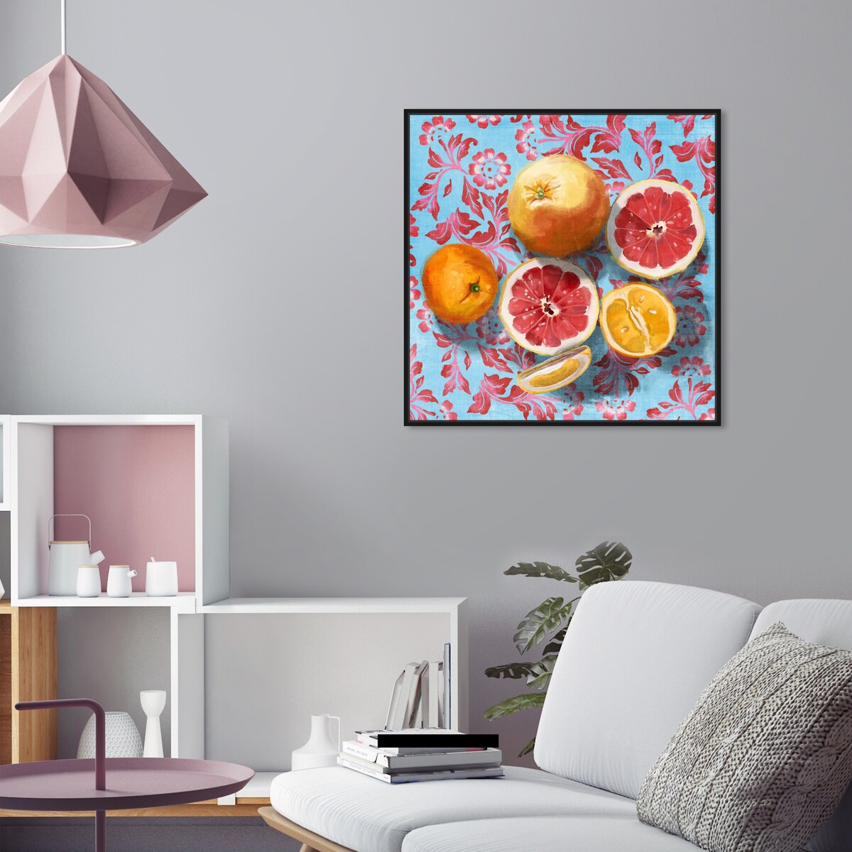 Tropical Citrus Still Life Blue Framed Canvas Wall Art Print - Sour Fruit Kitchen Decor for Cabin & Lodge - Perfect for Farmhouse, Dining Room & Country Style Homes