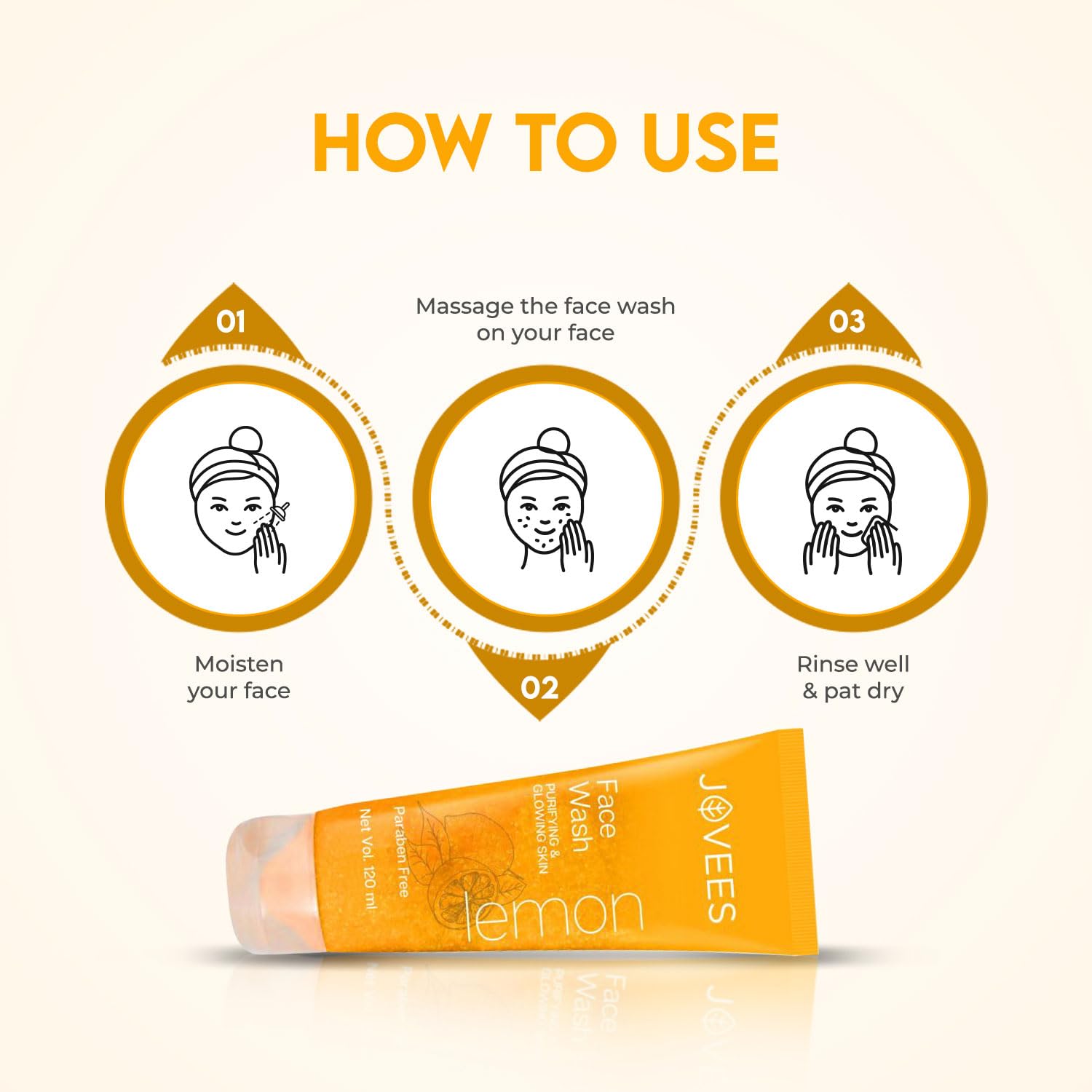 Jovees Herbal Lemon Face Wash with Lemon, Orange Peel & Kakadu Plum Extract - Deep Cleansing for Oily & Acne-Prone Skin, Reduces Dark Spots & Brightens Complexion (120ml) | Perfect for Daily Skincare Routine & Travel-Friendly Size
