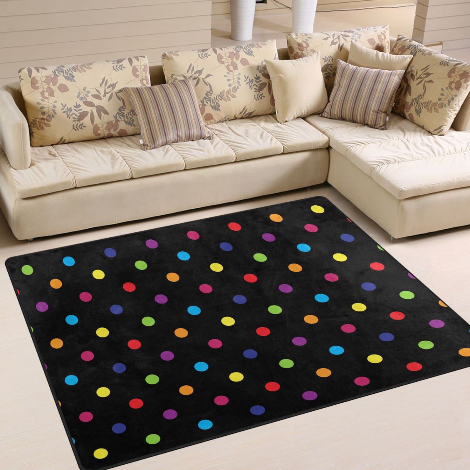 WIHVE 5x7 Feet Large Area Rugs - Colorful Polka Dot Black Decorative Floor Rug for Bedroom, Living Room | Soft Non-Slip Rug Perfect for Home Decor, Kids Play Area & Cozy Spaces