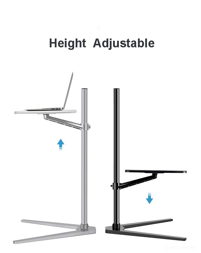 Adjustable Aluminum Laptop Floor Stand (7-20 Inch) - Height Adjustable Bedside & Sofa Desk for Notebook, Tablet PC - Silver | Perfect for Home Office, Bedroom Workspace & Living Room Use