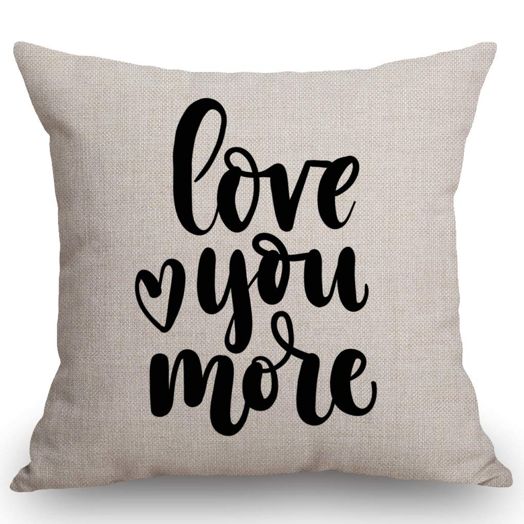 SSOIU 'Love You More' Decorative Throw Pillow Covers 18x18 Inches - Soft Cotton Linen Cushion Covers for Sofa, Couch & Bench - Perfect for Home Decor, Living Room & Bedroom Accents