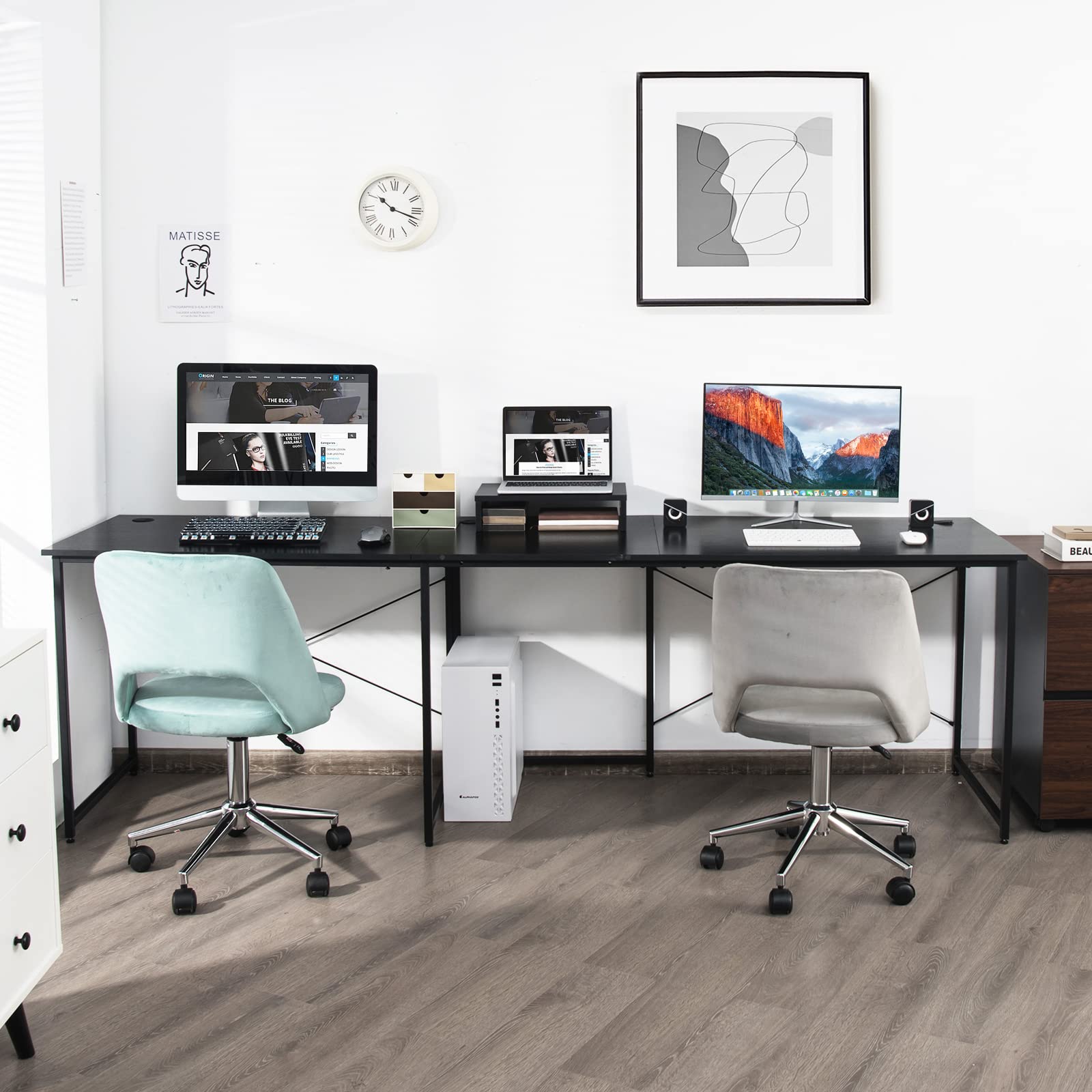 Tangkula L-Shaped Computer Desk with Monitor Stand - Reversible Corner Study Writing Desk for Home Office, 3 Cable Holes, Spacious 2-Person Workstation, Ergonomic Laptop Desk (Black) - Perfect for Small Spaces, Gaming Setup & Remote Work