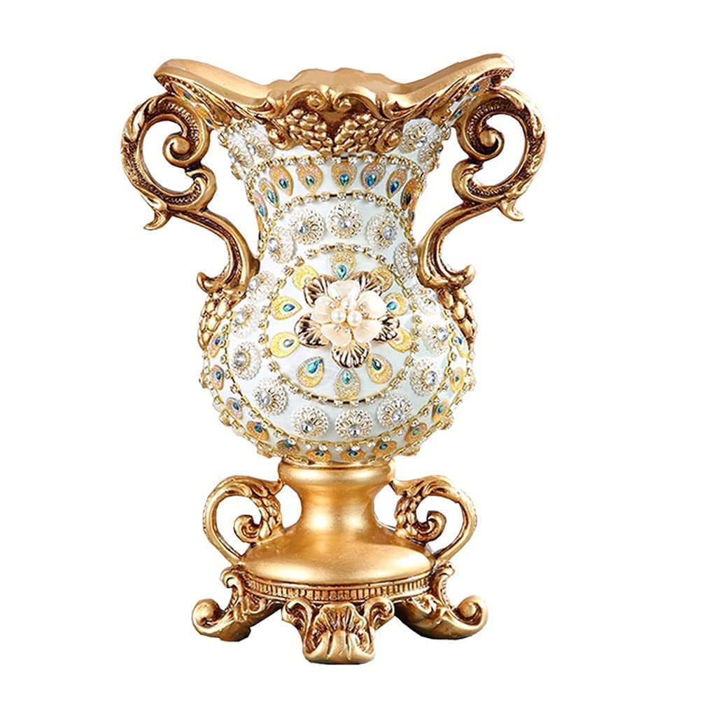 European-Style Retro Resin Large Flower Vase - Hand-Painted Tall Decorative Vase for Living Room, Dining Table, Bedroom, Office & Hotel Decor (22×30×15cm) - Perfect Centerpiece & Thoughtful Gift for Parents, Weddings & Home Styling