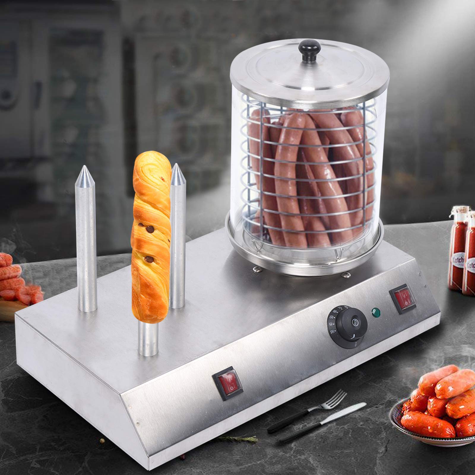 Electric Hot Dog Grill Machine - Commercial Nonstick Hot Dog & Bun Toaster with Stainless Steel - Cooks 3 Sausages at Once - Perfect for Home, Parties, Food Trucks & Outdoor Events