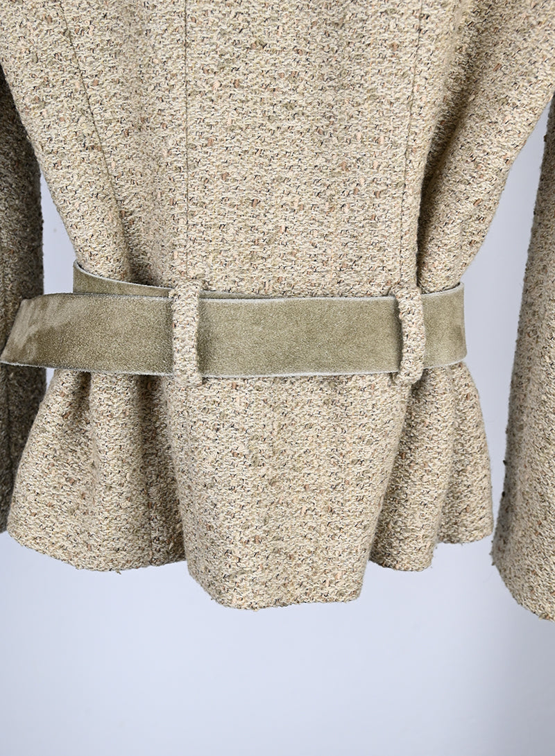 Chanel Beige Blazer with Waist Belt Size 42 - Elegant Women's Jacket for Office, Party & Formal Events