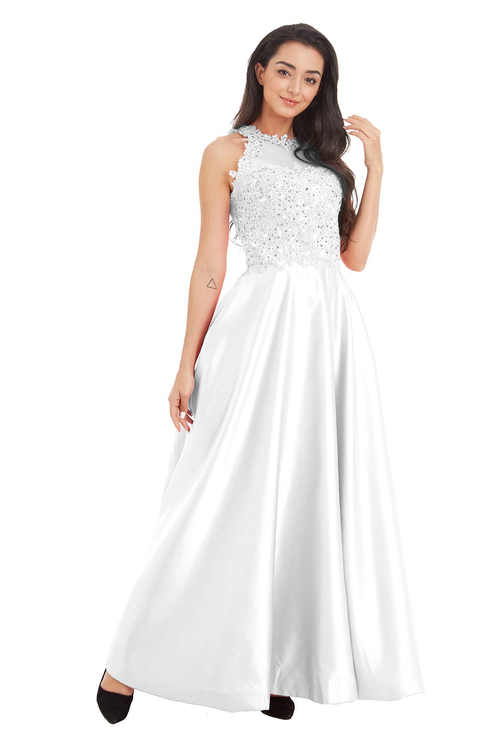 Ailidaw Women's Junior Halter Prom Dresses - Satin Ball Gowns with Applique Beading, Long Formal Evening Party Gowns with Pockets - Perfect for Prom, Homecoming, Quinceañera & Special Occasions