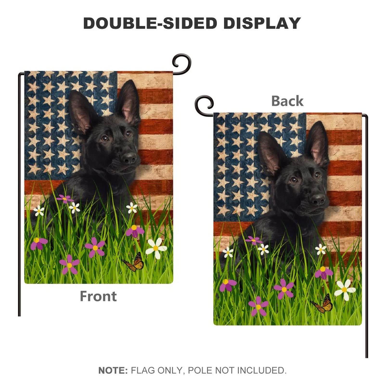 Double-Sided American Flag with Mudi Dog - 12.5x18.5 Inch Vertical Burlap Garden Flag for Outdoor Decor, Yard, Farmhouse & Seasonal Holidays | Perfect for Patriotic Displays, Front Porch Welcome Signs & Backyard Parties