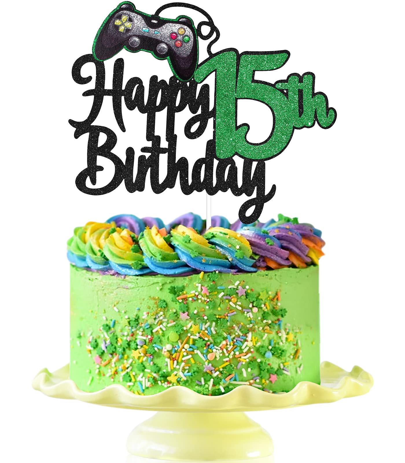 15th Birthday Cake Topper for Video Game Lovers - Game On Level Up Winner Party Decoration - Perfect for Boys' Gaming Birthday Party & Cake Decorations