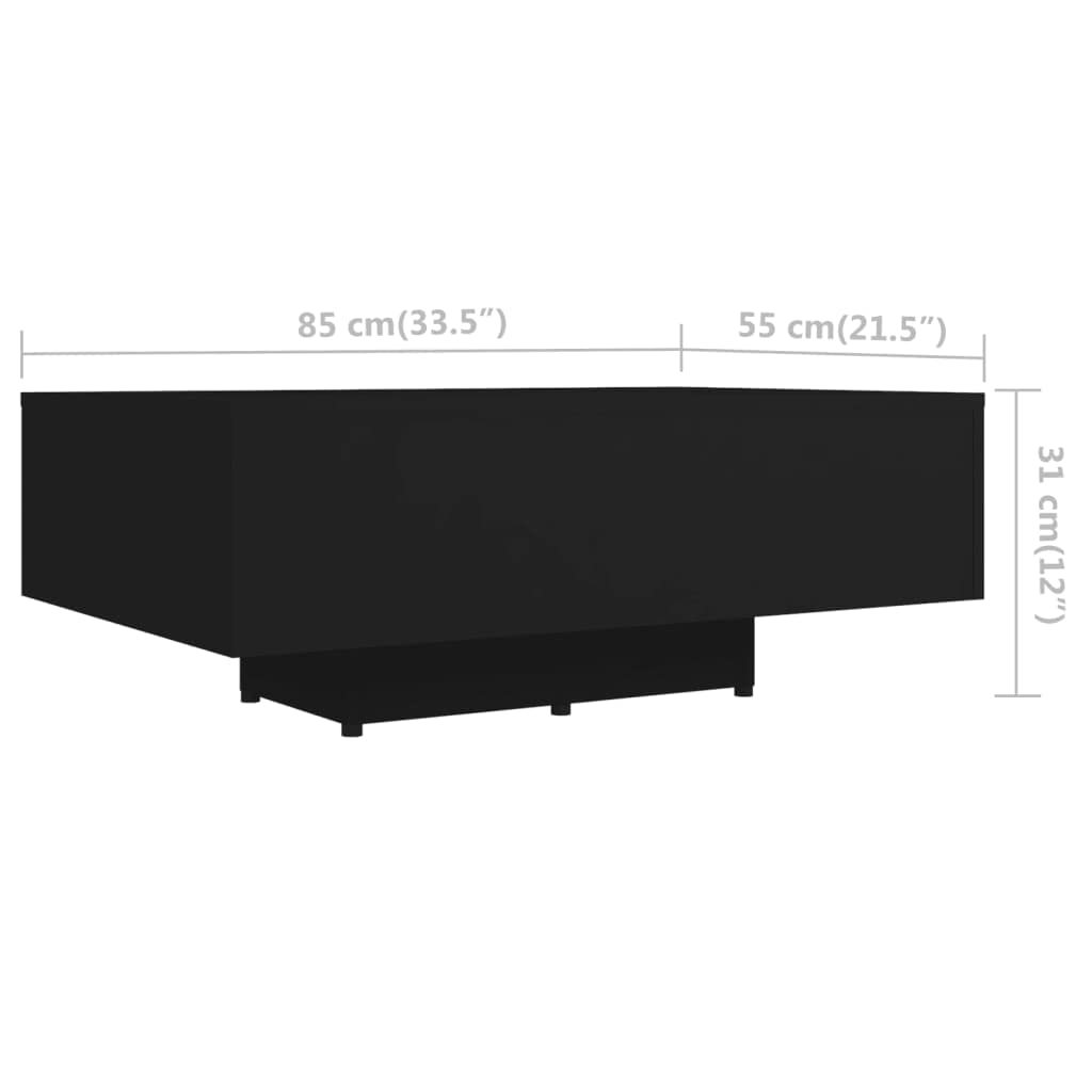 Modern Black High-Gloss Coffee Table - 33.5