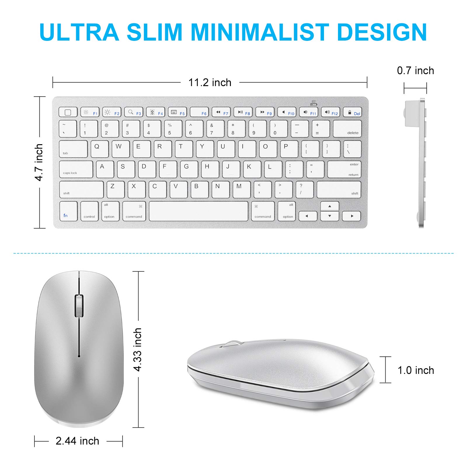 SPARIN Wireless Bluetooth Keyboard and Mouse Combo for iPad 11th/10th Gen, iPad Air 13/11 inch, iPad Pro 13/12.9/11 inch, iPad 9th/8th Gen, iPad Mini 7th -8.3 inch (iOS13+ Compatible) - Slim Portable Silver White Design for Home Office, School & Travel Use