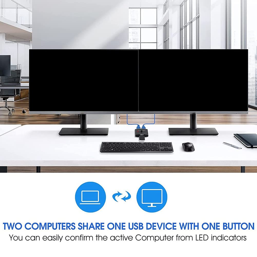 Lanlousy USB 3.0 KVM Switch Selector - 2 Port 5Gbps High Speed 2 in 1 Out USB Hub for Printer, Keyboard, Mouse Sharing - Perfect for Home Office & Multi-Computer Setup