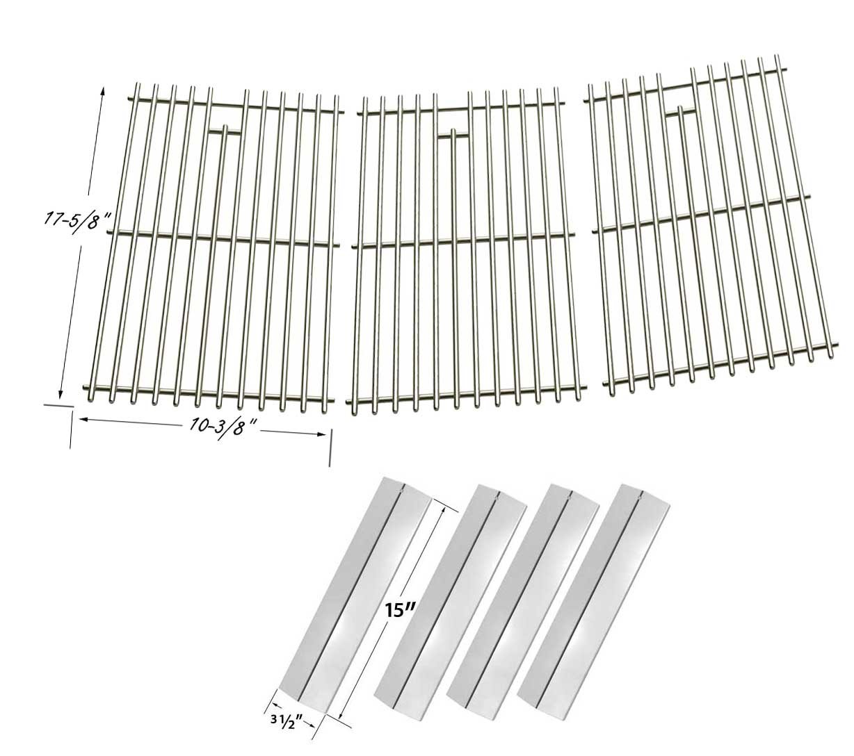 Amana AM33LP-P BBQ Gas Grill Repair Kit - 4 Stainless Steel Heat Shields & Cooking Grates (3-Piece Set) | Replacement Parts for Outdoor Grilling & Backyard BBQ