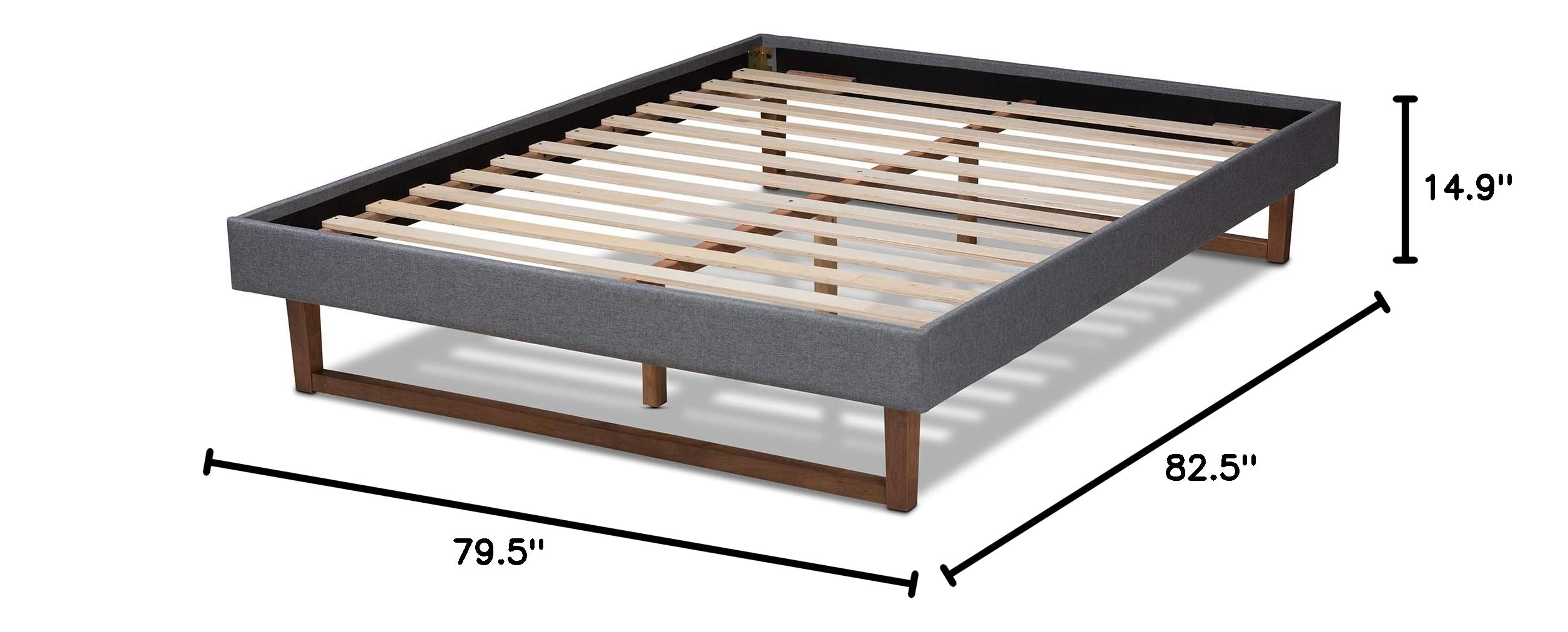 Baxton Studio King Size Bed Frame - Dark Gray Wooden Platform Bed with Sturdy Metal Legs, Perfect for Modern Bedroom and Guest Room Decor