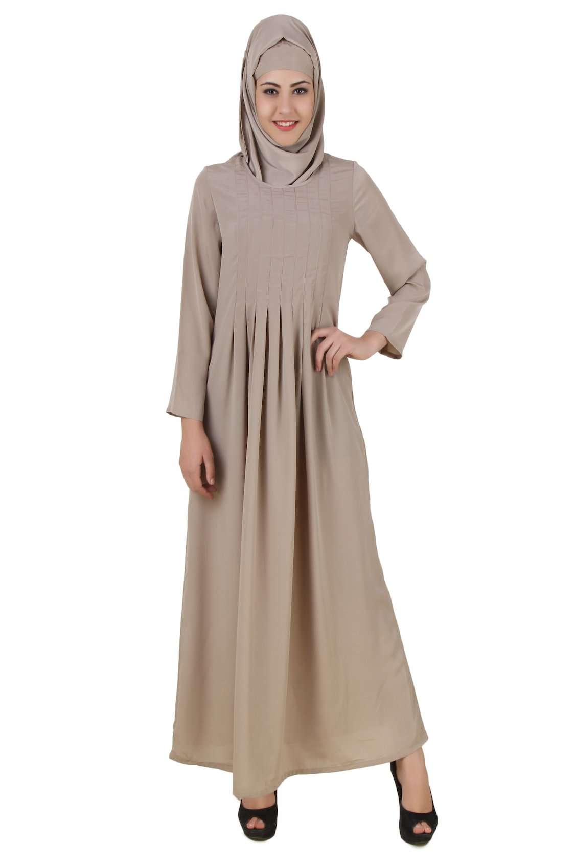 Zulekha Warm Grey Nida Abaya - Elegant Muslim Prayer Dress for Women | Perfect for Prayer, Mosque, and Special Occasions
