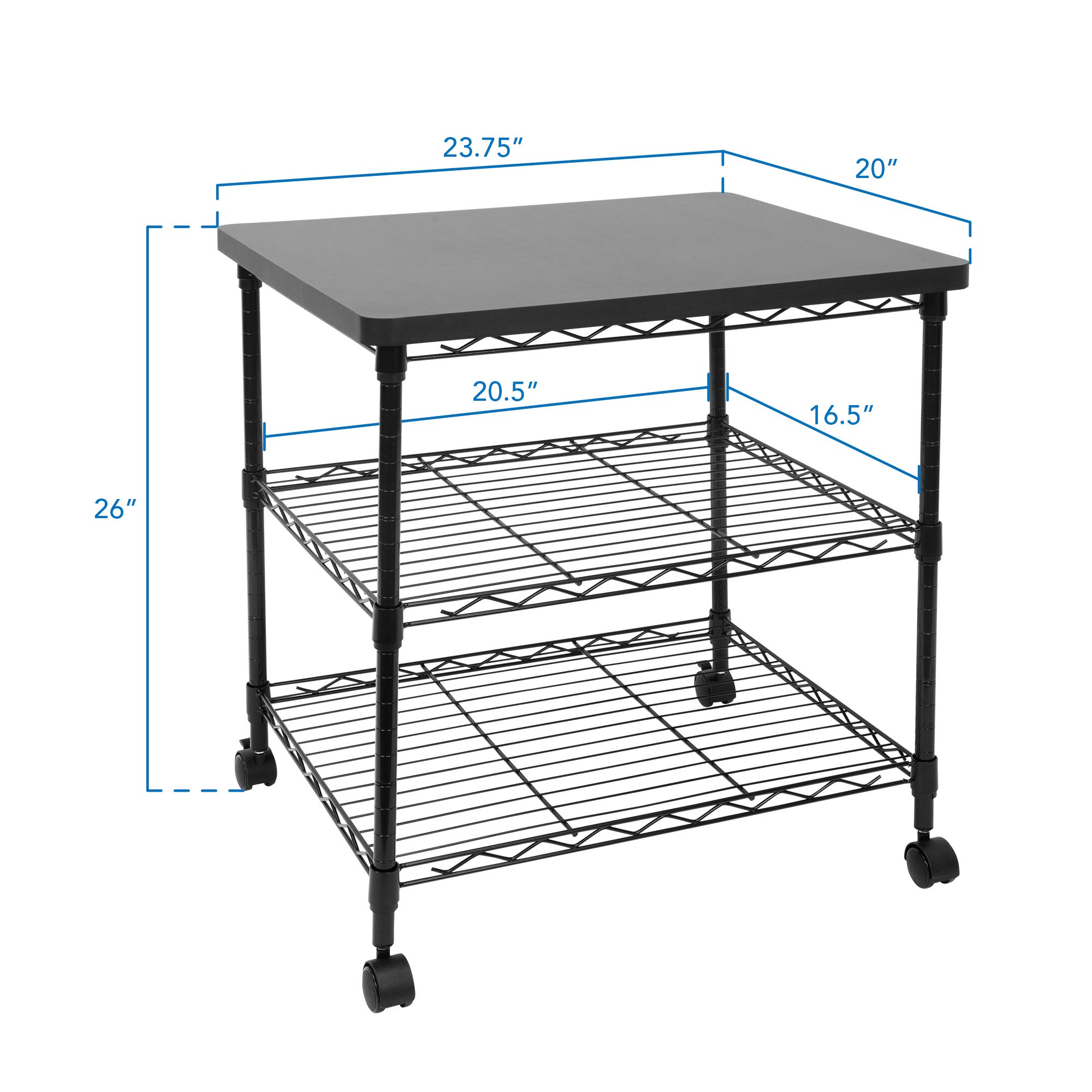 Mount-It! 3-Tier Rolling Printer Stand with Wheels - Heavy Duty Metal Printer Cart with Storage Shelves for 3D Printer, Laser Printer, Scanner & Heat Press - 200 Lbs Capacity Mobile Utility Table for Home Office, Workshop & Craft Room Use