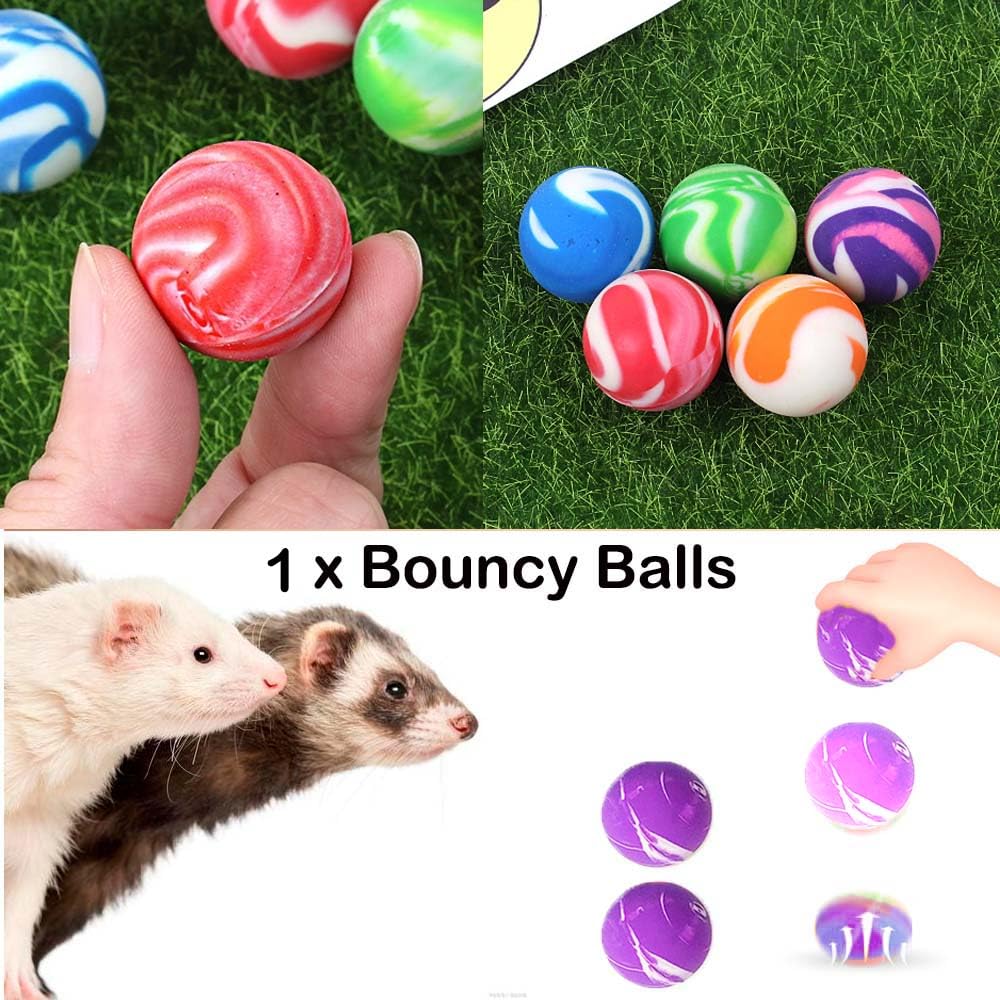 12 Pack Ferret Squeaky Chew Toys - Colorful Bouncy Rubber Balls with Bell & Mylar Crinkle Sounds - Interactive Pet Toys for Ferrets, Cats & Dogs - Perfect for Teething, Exercise & Playtime Fun