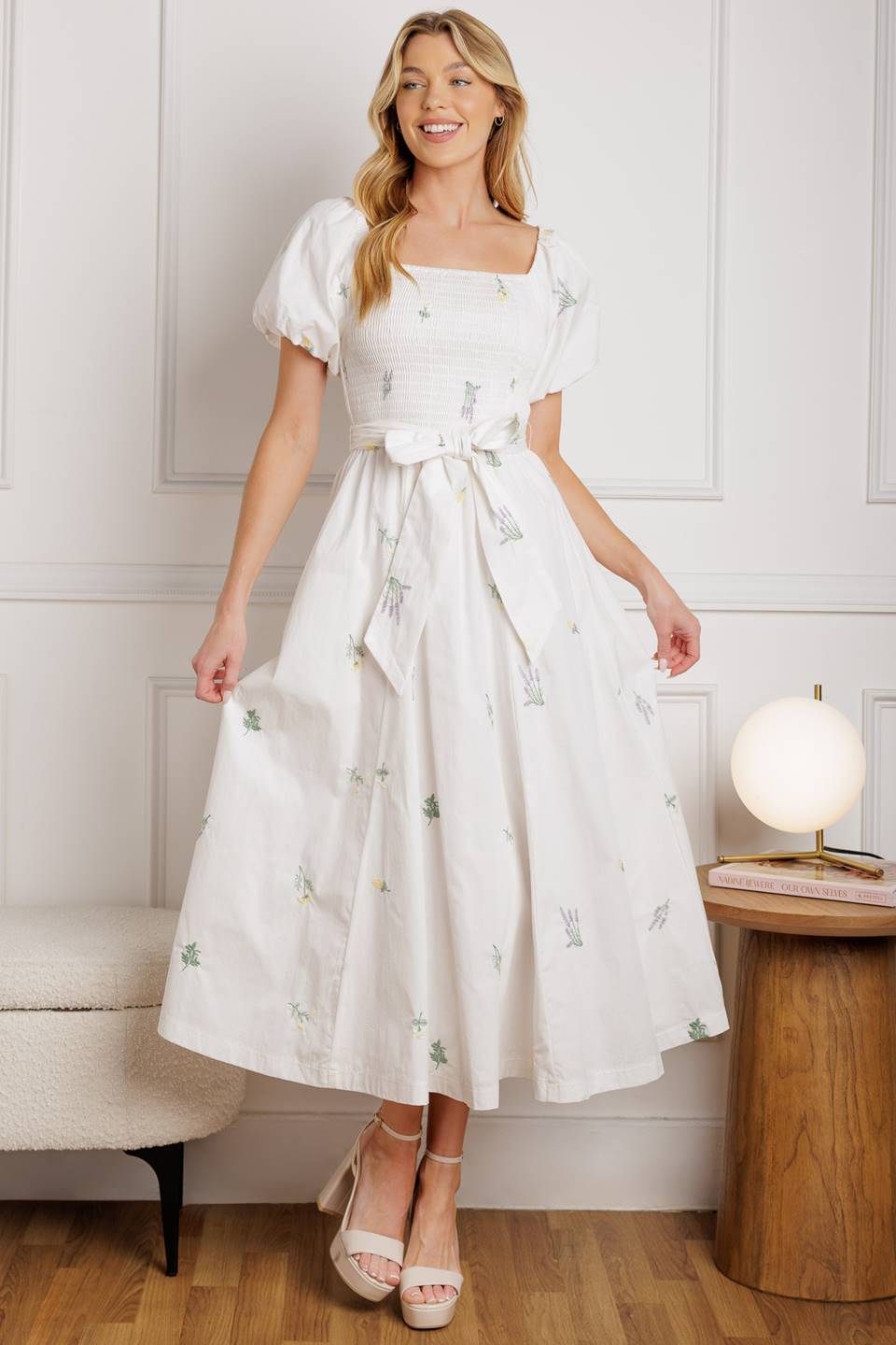 Elegant Petite Flowers Embroidered Midi Dress for Women | Floral Summer Dress for Casual Wear & Special Occasions