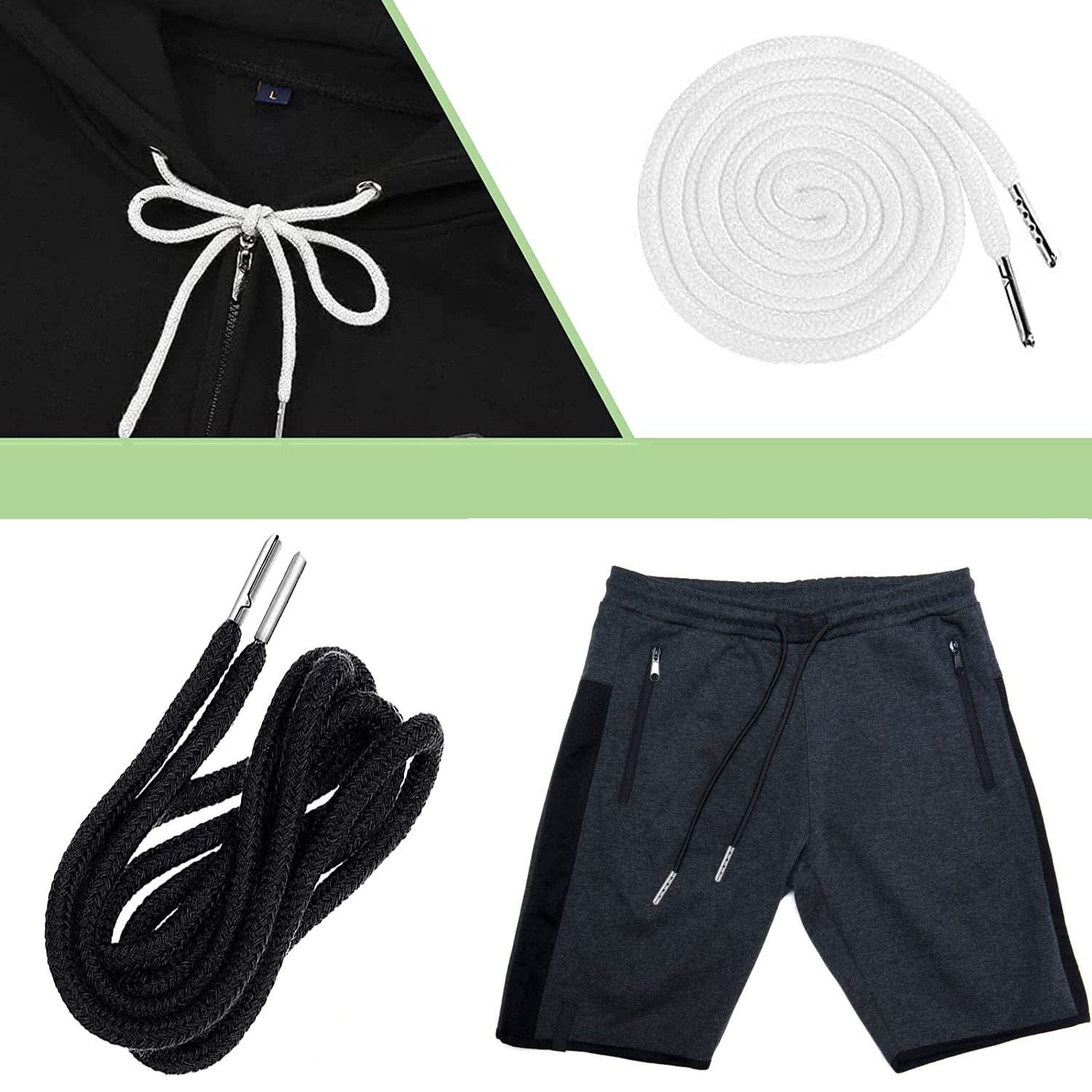 4 Pcs Black and White Drawstring Cords with Easy Threaders - Replacement Shoelaces for Pants, Sweatpants, Hoodies, Jackets & Shoes | Perfect for Gym, Hiking, Casual Wear & DIY Clothing Repair