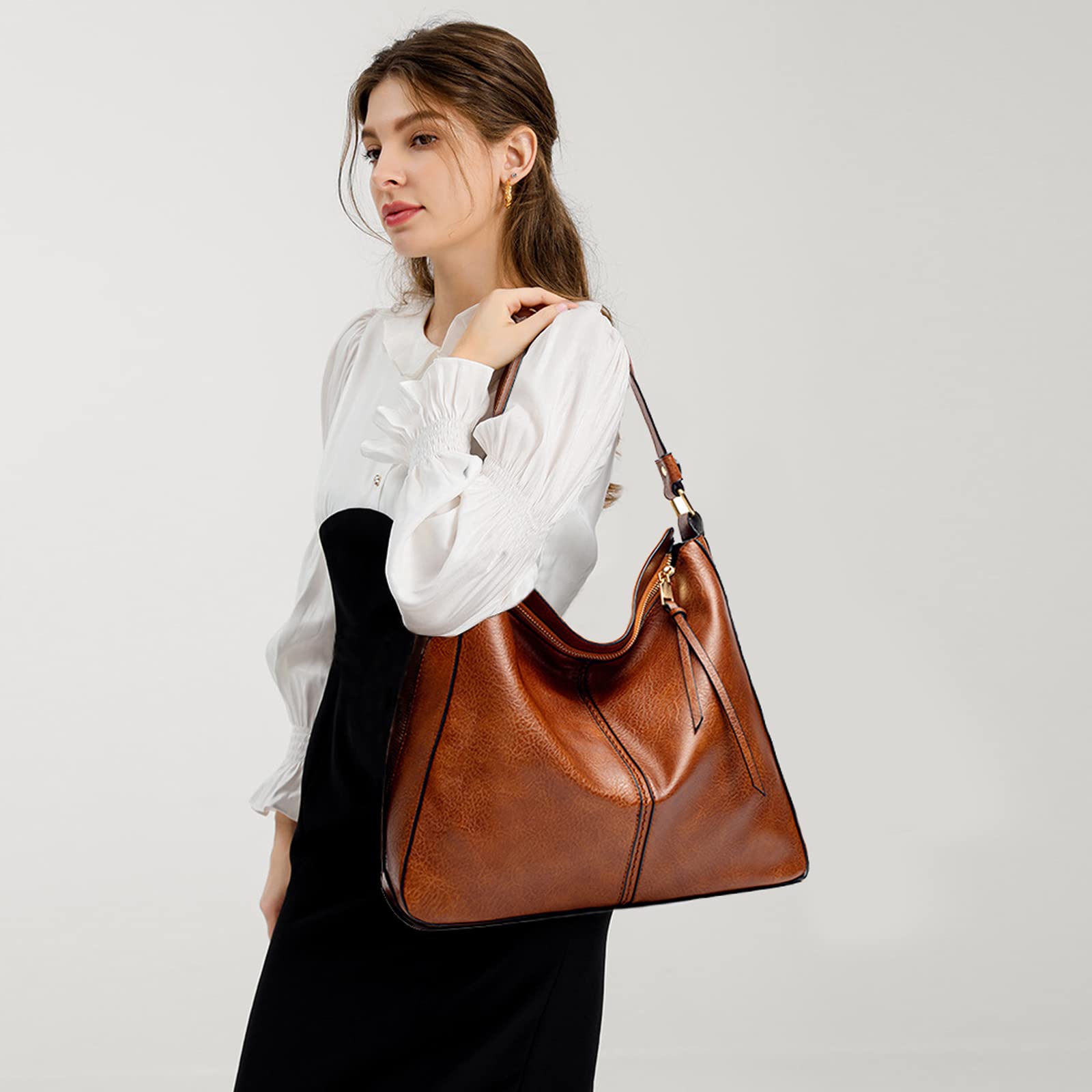 VODIU Women's PU Leather Tote Bag - Large Crossbody Shoulder Bag with Adjustable Strap, Fashion Hobo Purse for Work, Travel & Shopping