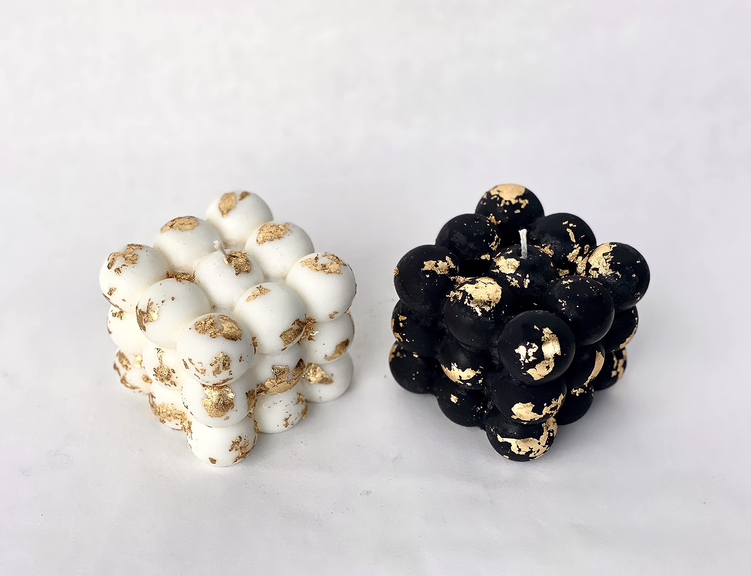 Handmade Soy Candle with Gold Flakes - Coconut Scented Black Bubble Cube Candle for Home Decor, Relaxation & Gift Giving