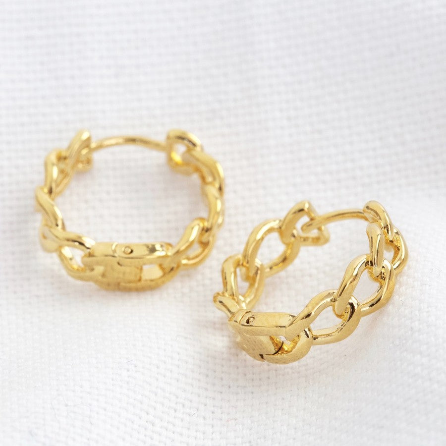 Gold Chain Huggie Hoop Earrings for Women - Minimalist Dainty Everyday Jewelry - Perfect for Work, Date Night & Casual Outfits