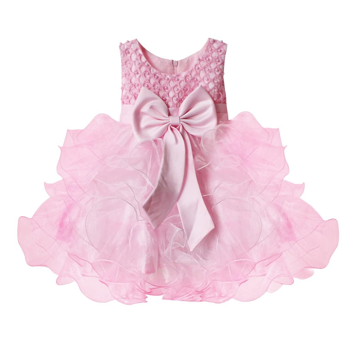 FEESHOW Baby Girls Ruffle Flower Baptism Dress - White Christening Gown for Newborn Infant, First Communion, Wedding Party & Birthday Tutu Outfit - Perfect for Special Occasions, Photo Shoots & Celebrations