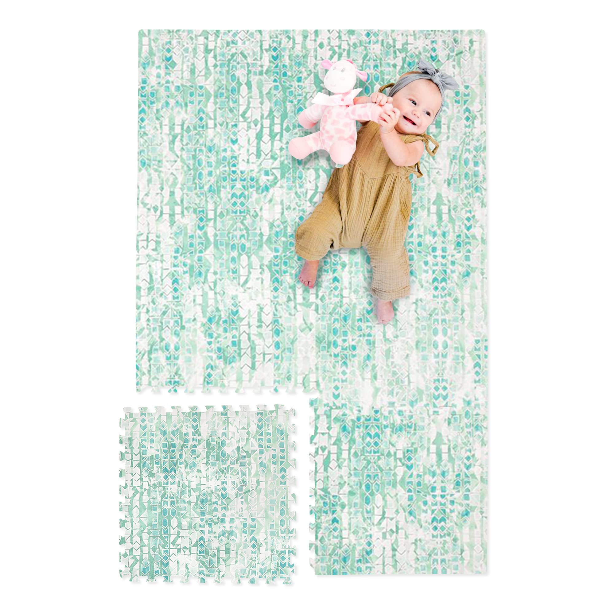 Baby Play Mat - Extra Large 8x12 ft Tummy Time Floor Mat | Non-Toxic EVA Foam, Stackable, Soft & Lightweight | PVC-Free, Jade Green | Perfect for Nursery, Playroom & Daycare Safety
