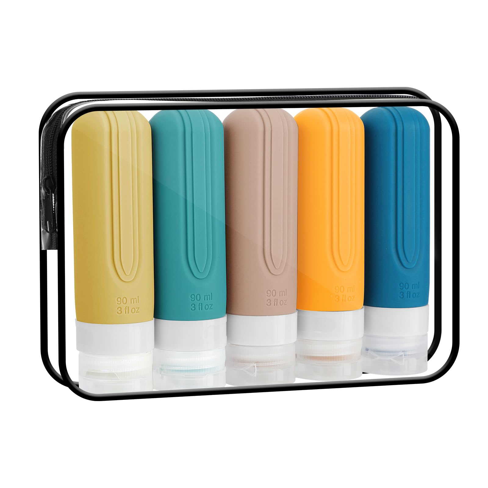 5 Pack TSA Approved Leak Proof Silicone Travel Bottles for Shampoo & Conditioner - 3oz Refillable Toiletry Containers for Airplane Travel, Gym, Camping & Vacation Essentials