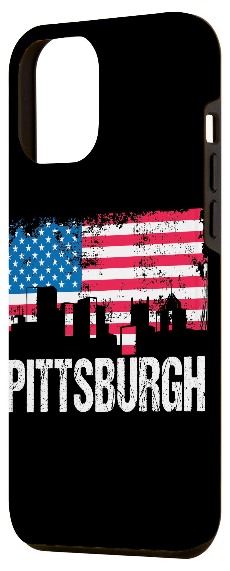 iPhone 12 Pro Max Case with US Flag & Pittsburgh Skyline Design - Durable Protective Phone Cover for Travelers, Patriotic Gifts, Everyday Use