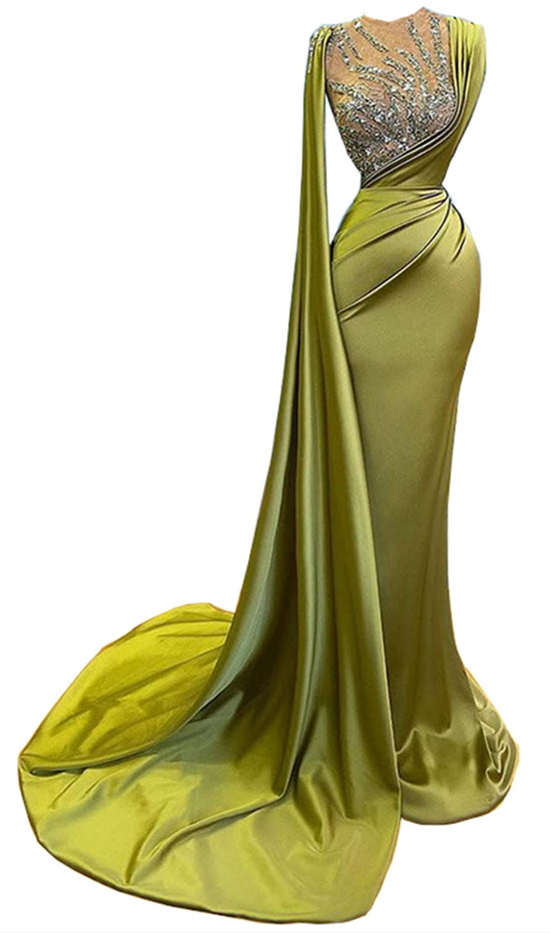 Elegant Yellow Satin Mermaid Prom Dress with Crystal Embellishments - Perfect for Evening Parties, Pageants, and Special Occasions | Formal Gown for Women's Celebrity Events & Shower Parties