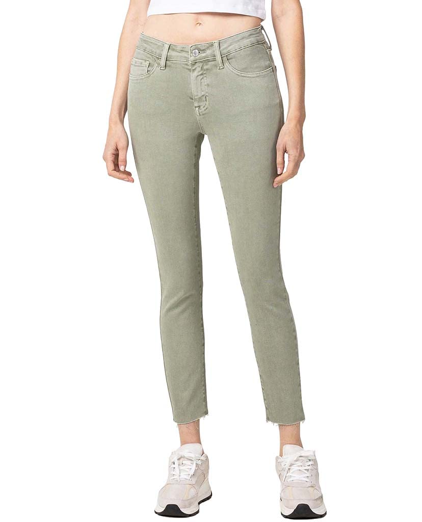 VERVET by Flying Monkey Special Washed Denim Skinny Jeans for Women - Olive Green Mid-Rise Stretch Denim Pants | Casual Wear, Date Night, Office Outfits