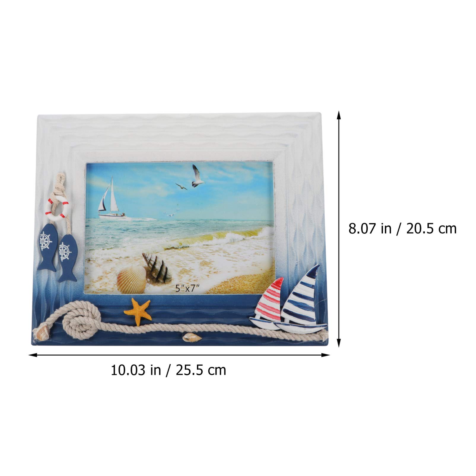 Garneck Nautical Photo Frame - Mediterranean Style Wooden Shell Sculpture Picture Frame - Rustic Wall Decor for Beach House, Coastal Living Room & Vacation Home Décor