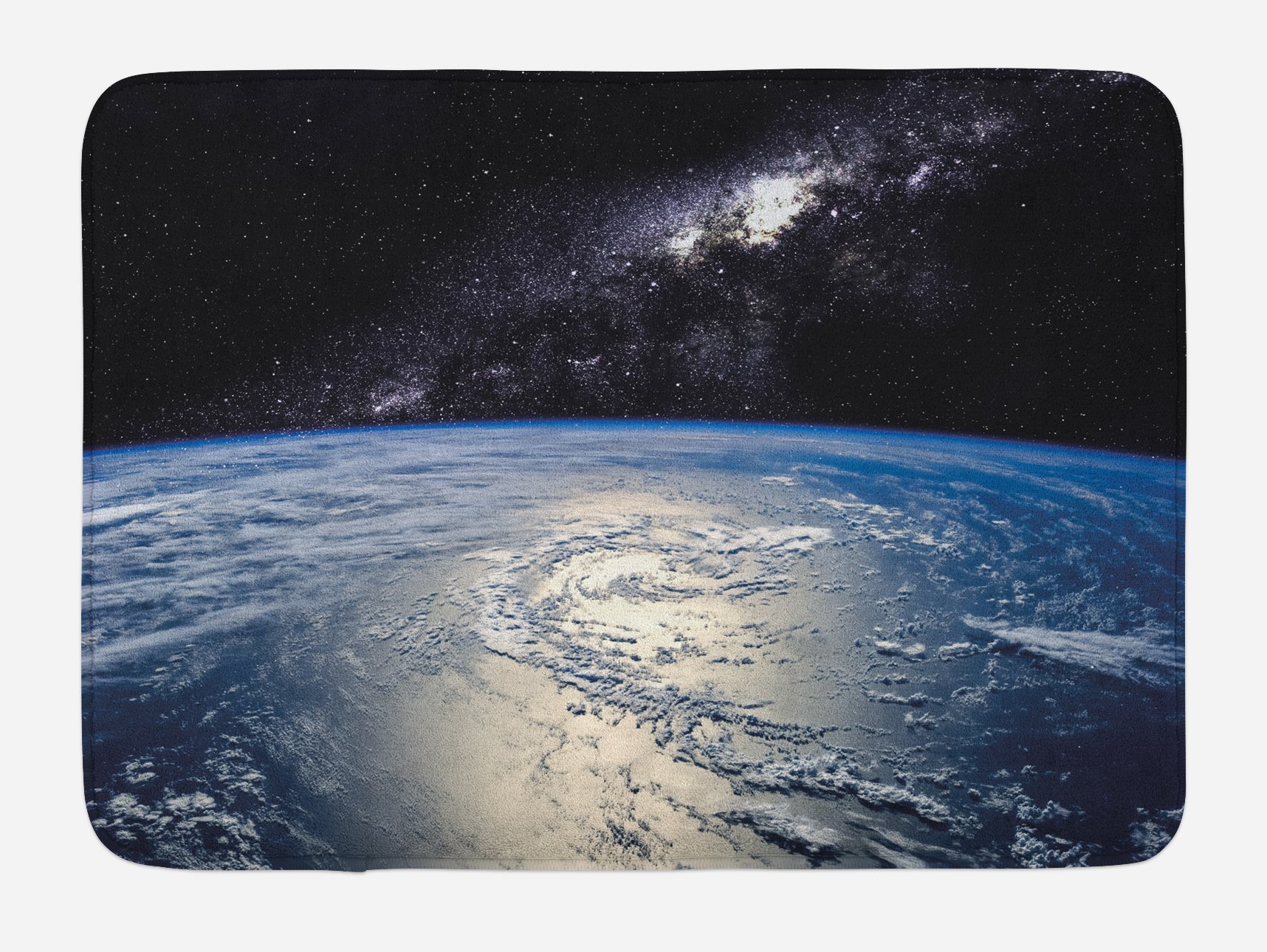 Ambesonne Earth Bath Mat - Non-Slip Plush Bathroom Rug with Majestic Universe Design, Earth & Nebula Clouds (30.2 x 20 Inches, Pale Grey Blue) - Perfect for Modern Bathrooms, Spa Decor & Gift Ideas