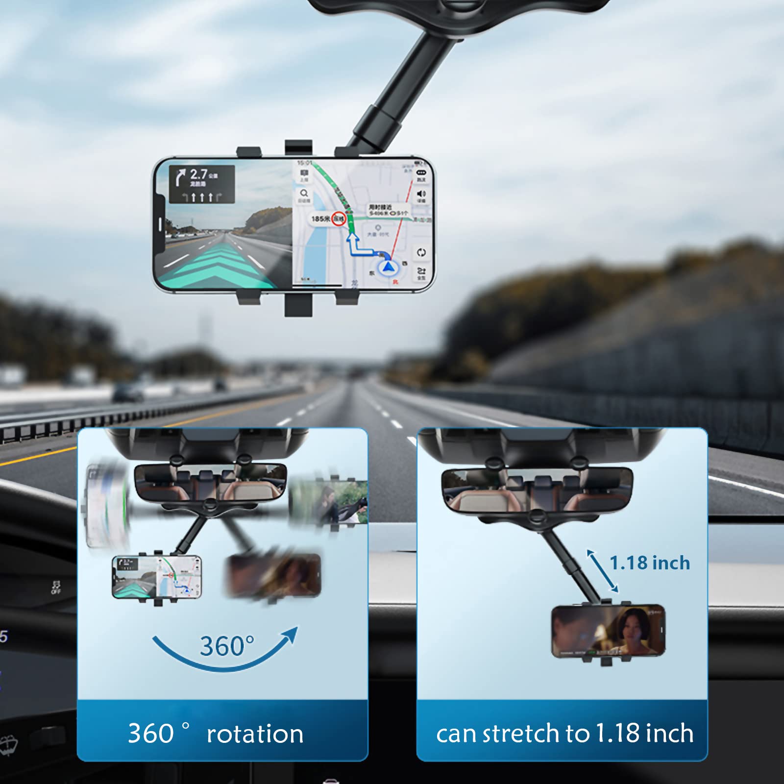 360° Rotatable & Telescopic Car Phone Holder - Universal Smartphone Mount for iPhone, Samsung, Google Pixel - PVC Material, Easy Install & Remove - Perfect for GPS Navigation, Hands-Free Calls & Music Streaming