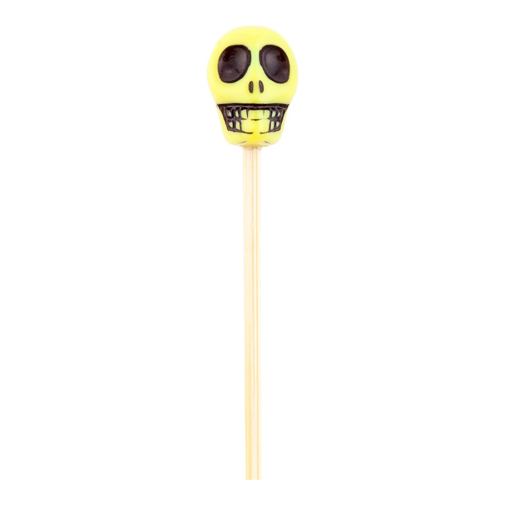 1000 Pack 4 Inch Disposable Wooden Cocktail Skewers with Mini Skull Decoration - Sharp Tip Bamboo Toothpicks for Party Appetizers, Garnishes, Charcuterie Boards & Drink Decorations