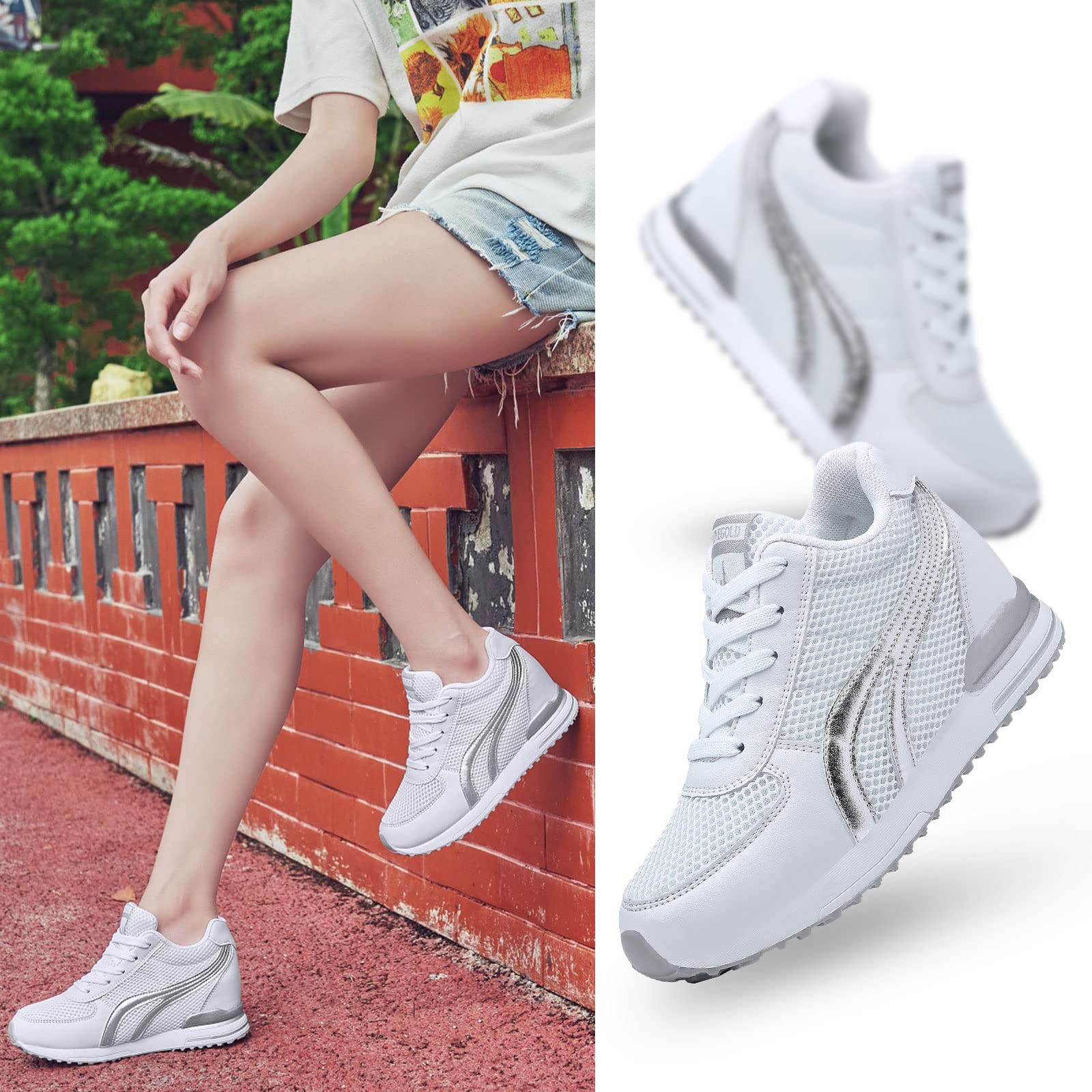 AONEGOLD Women's Platform Sneakers - High Top Wedge Lace Up Shoes for Women & Girls | Fashionable & Comfortable for Casual Wear, Work & Daily Activities