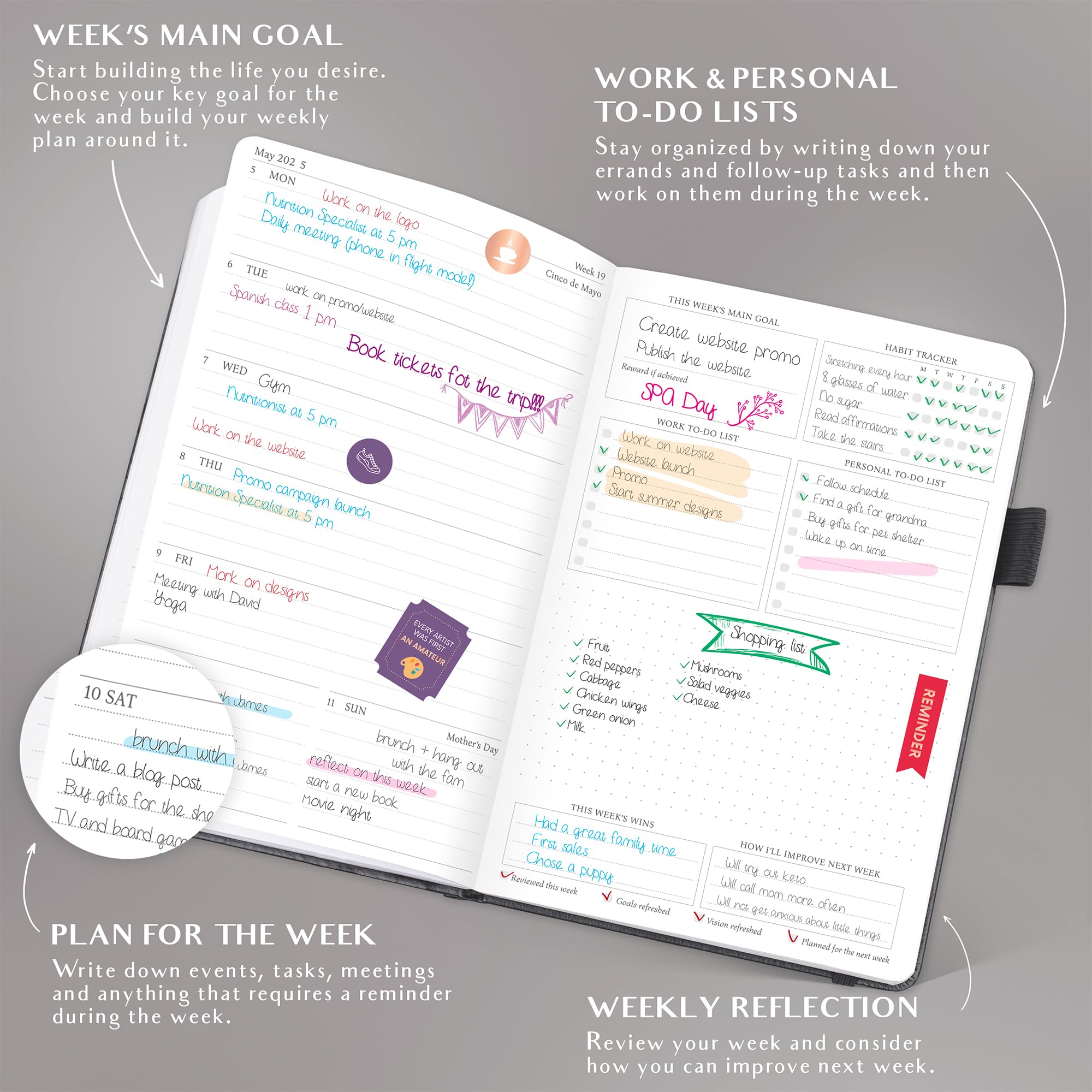 **Legend Planner 2025-2026: Dated Weekly & Monthly Goal Planner – Boost Productivity, Stay Organized & Achieve Happiness | A5 Hardcover Notebook & Productivity Journal (Mystic Gray) – Perfect for Work, School & Personal Growth**