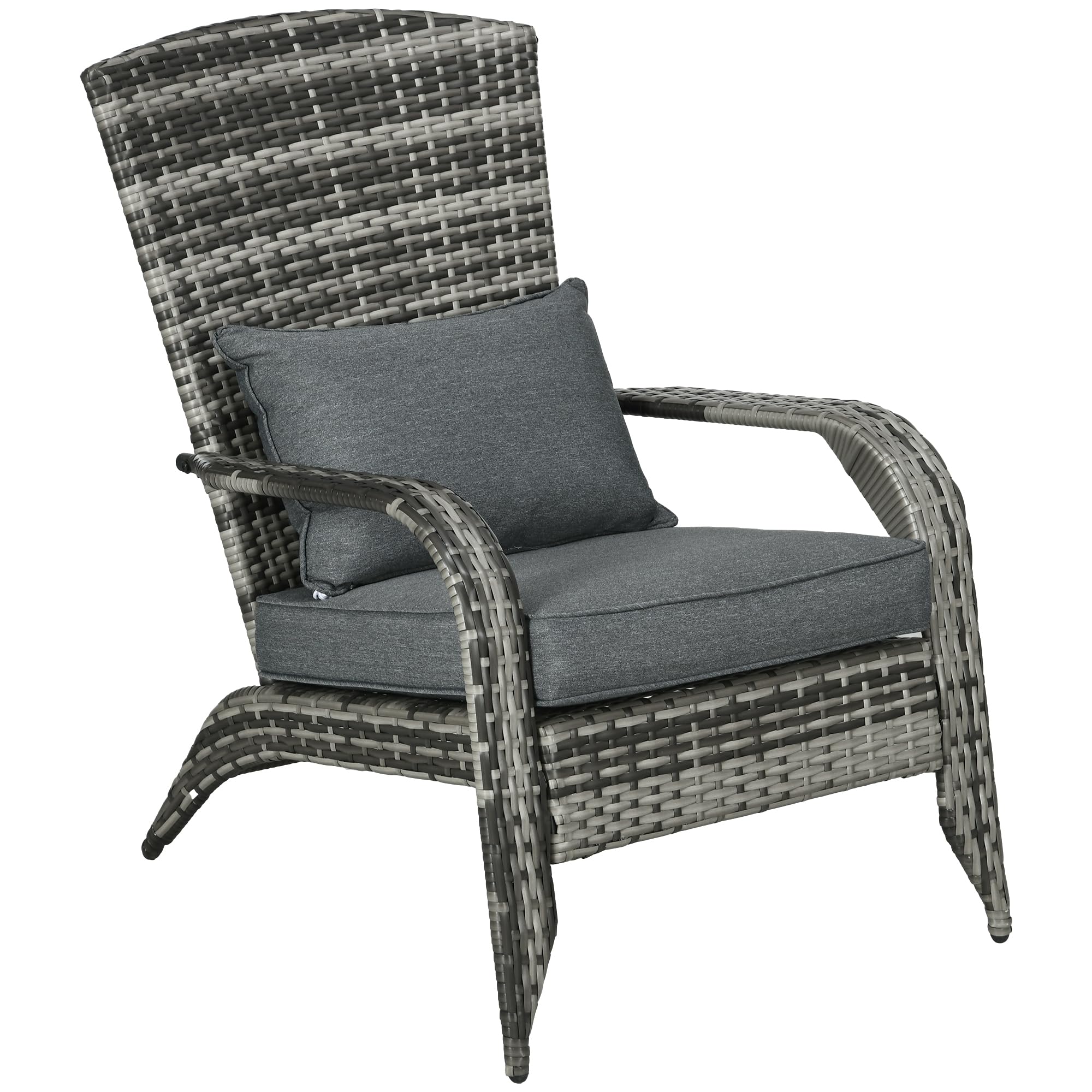 Outsunny Patio Wicker Adirondack Chair - All-Weather Outdoor Rattan Fire Pit Chair with Soft Cushions, Tall Curved Backrest & Comfortable Armrests - Perfect for Deck, Garden, Backyard or Poolside Relaxation (Gray)