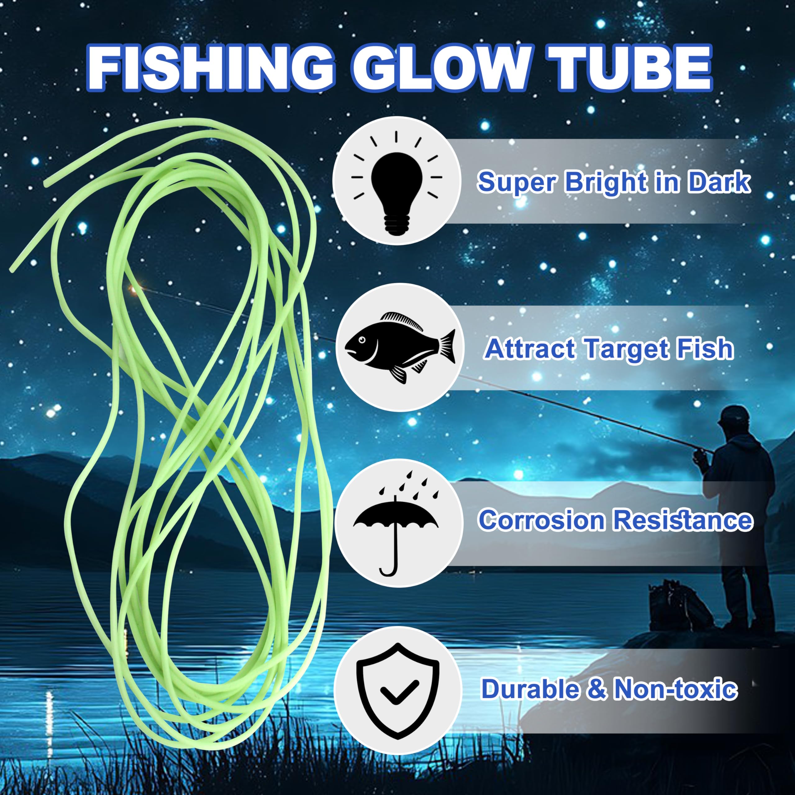 16.4ft Glow Fishing Tube - Green Luminous Soft Plastic Bait for Night & Deep Sea Fishing