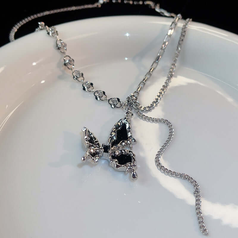 Y2K Butterfly Half Chain Y Necklace with Tassel - Trendy Layered Choker for Women | YX346 | Perfect for Parties, Date Night & Boho Fashion