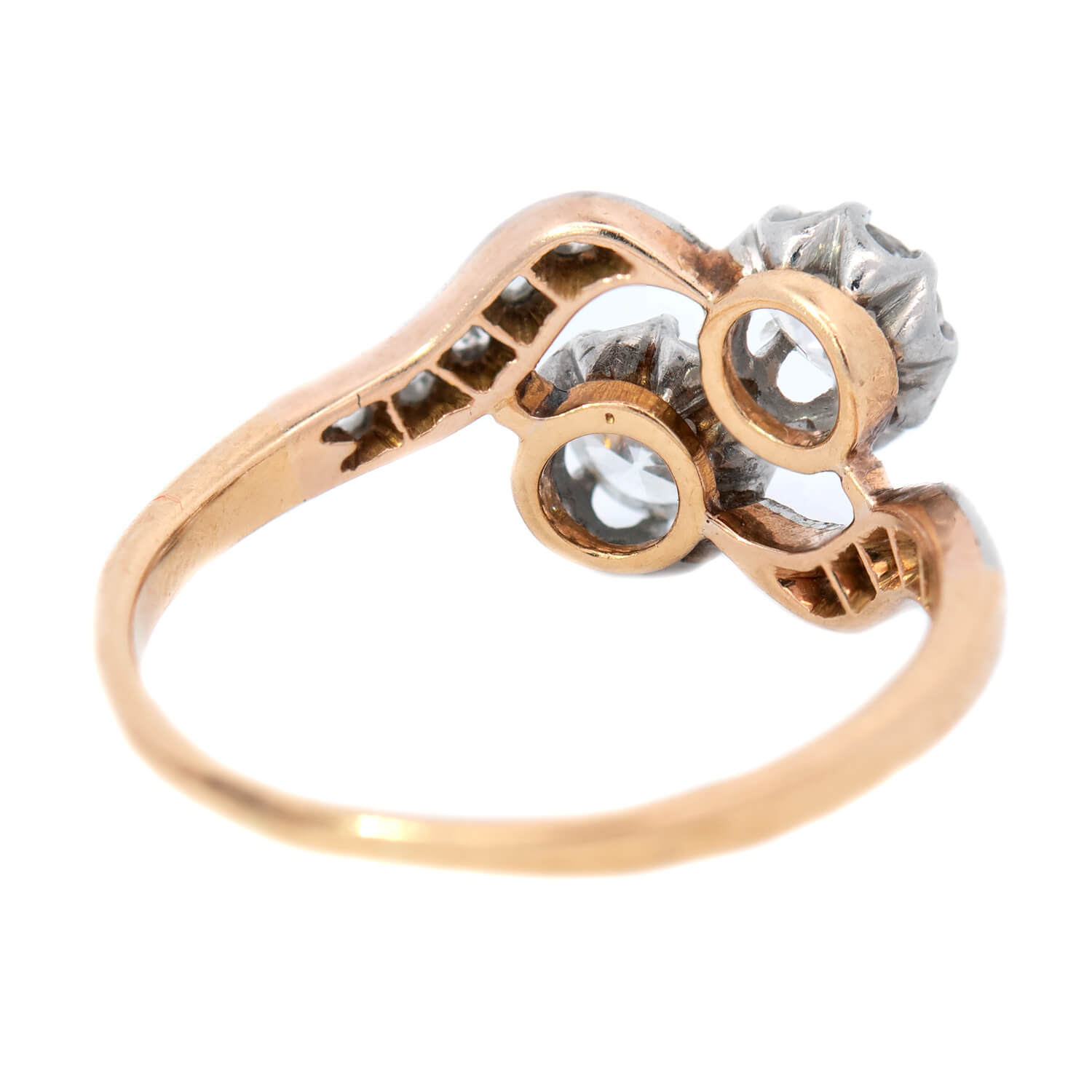 Edwardian 18k Gold & Platinum Moi et Toi Bypass Diamond Engagement Ring - Vintage Bridal Jewelry for Wedding Proposal & Anniversary Gifts